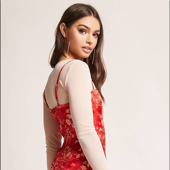 A red, satin Forever21 mini dress - Picture 2 of 3